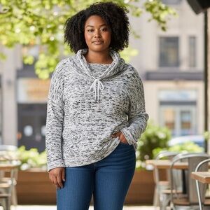 Preswick & Moore Sweater Black/White/Grey  Cowl NecK Pocket in Size 3X  NWT